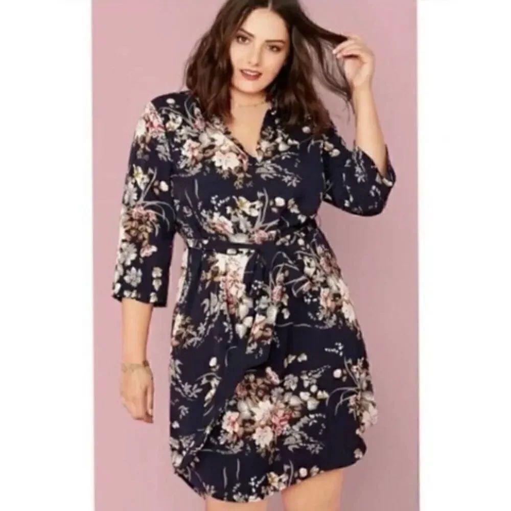 Urban Outfitters 41 Hawthorne Christen Waist-Tie Dress - Navy Floral